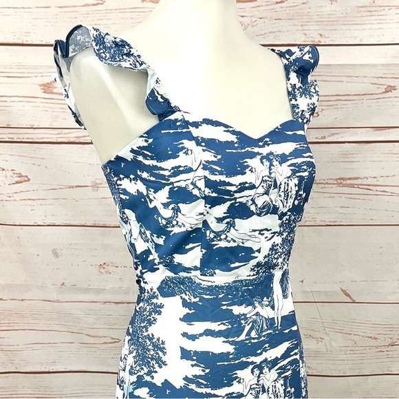 Shein Split Thigh Ruffle Strap Toscana Renaissance Print Dress - Picture 9 of 14